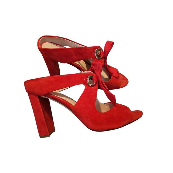 AD & Daughters Charlotta Red Suede Tie High Heels 9.5 open toe SH443 - Picture 1 of 6